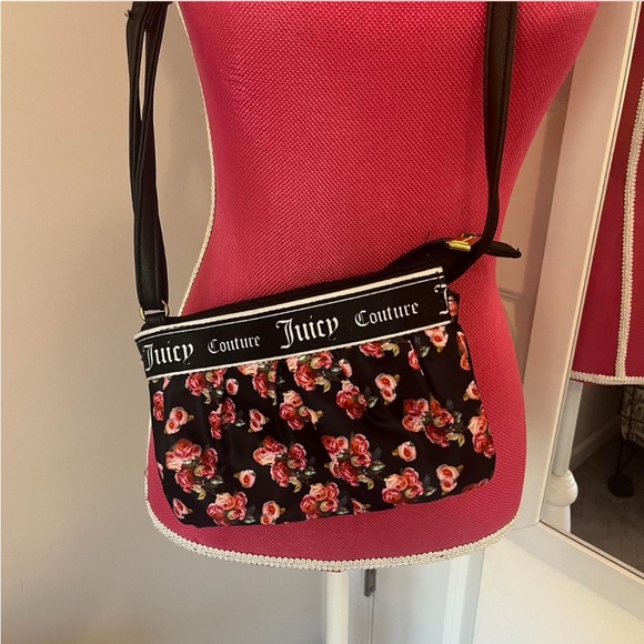 Juicy Couture Black and Pink Crossbody Bag with Rose exterior Motif - Picture 1 of 4